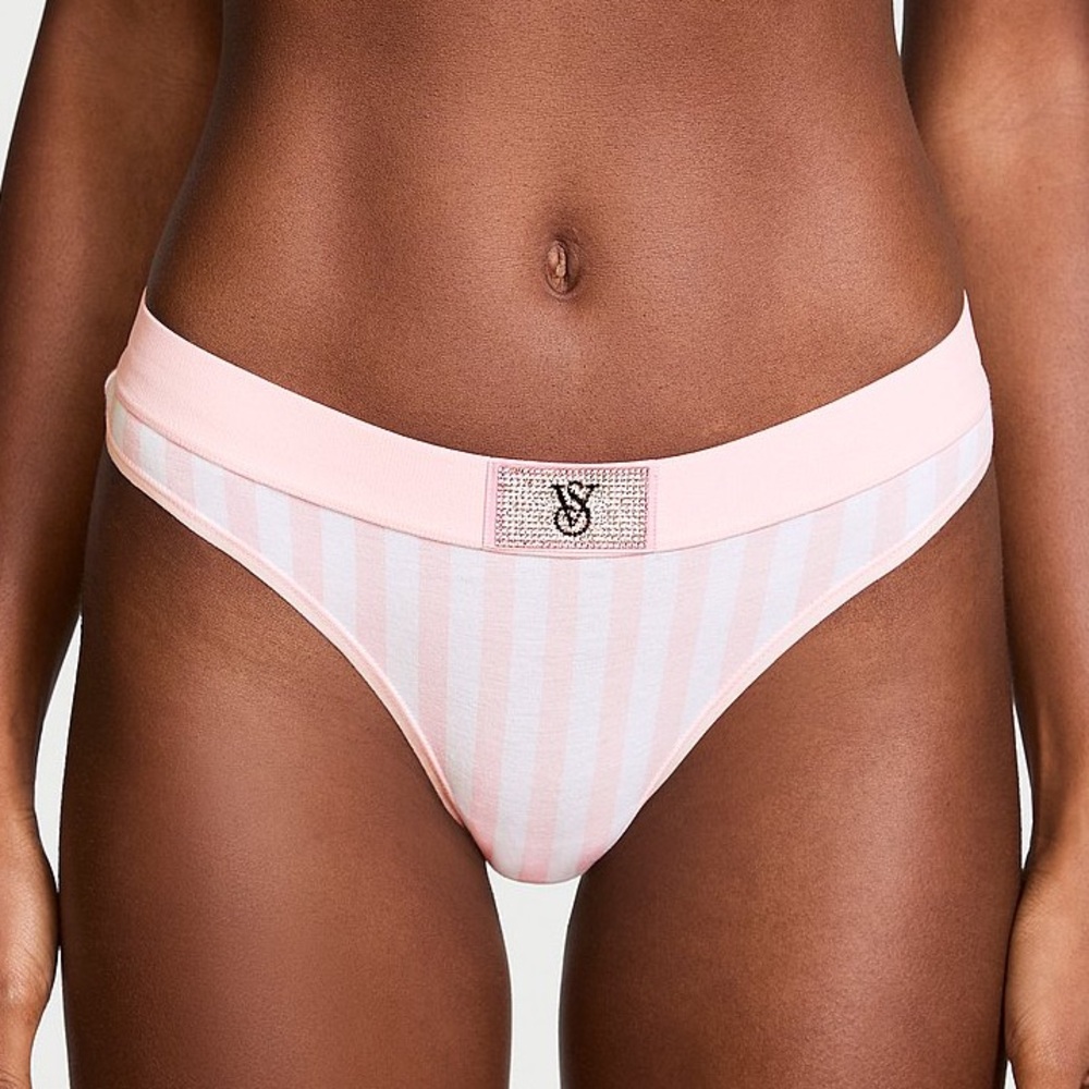 VICTORIA’S SECRET Logo Cotton Shine Patch Thong Panty